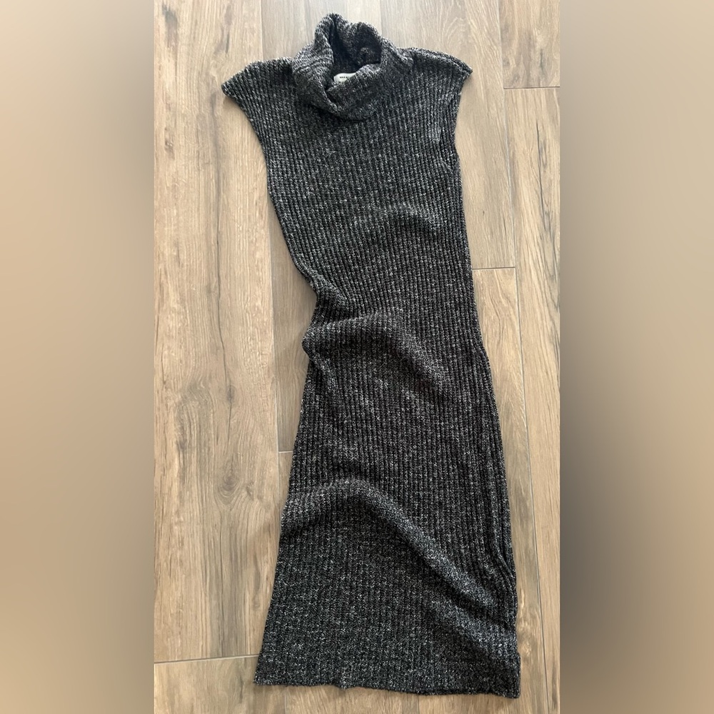 Max Studio Knit Sweater Dress W/ Cowl Like Turtleneck Black Gray Sz Medium